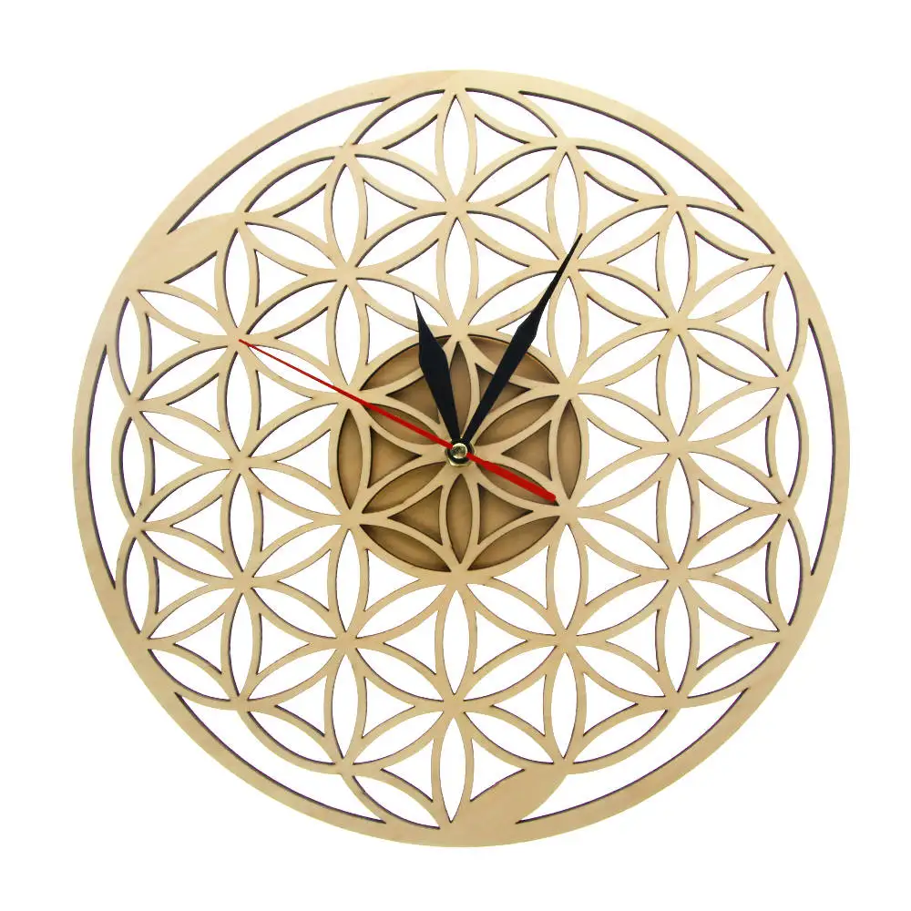 Kopen Bloem van Het Leven Kruisen Ringen Geometrische Houten Wandklok Heilige Geometrie Laser Cut Klok Horloge Housewarming Gift Room Decor