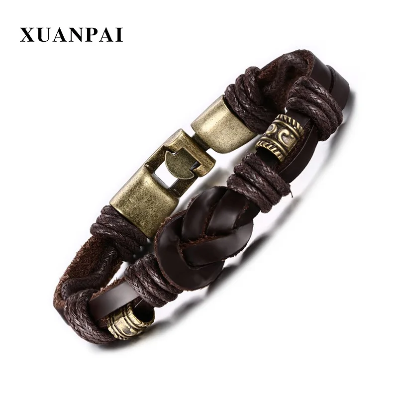XUANPAI винтажный кожаный браслет для мужчин Ретро Бронзовая пряжка Классический