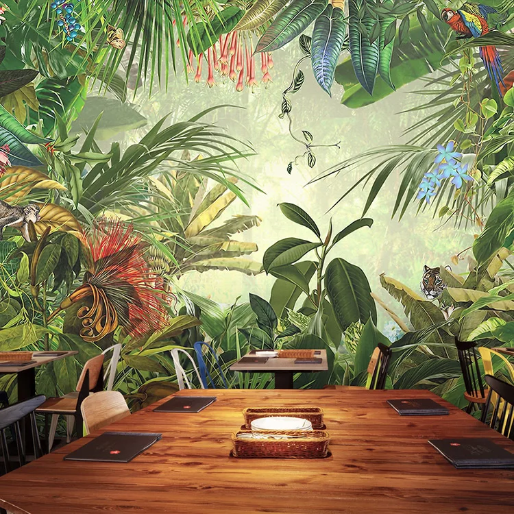 Custom 3d mural custom south east asia tropical green ...