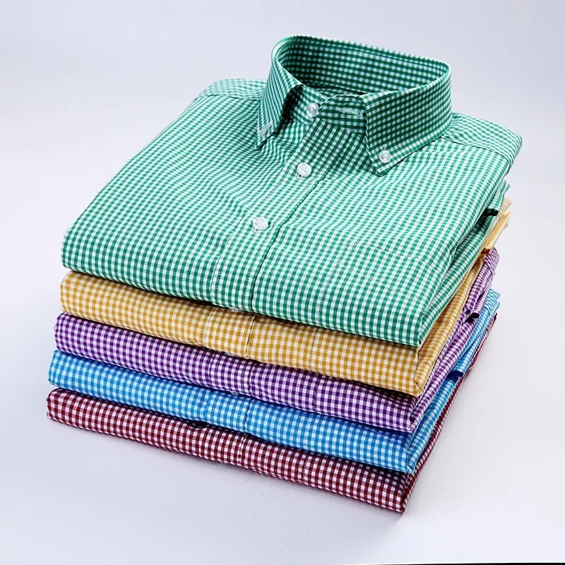 Для мужчин хлопок полосой сетки Solid Oxford Striped Бизнес Повседневное комфорт Slim Fit рубашка Camisa masculina S-4xl Фитнес