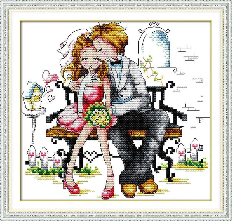 

Love of bench Cross Stitch Kits 11CT Printed 14CT Cross Stitch Set DIY Chinese Cotton Cross-stitch Counted Embroidery Needlework