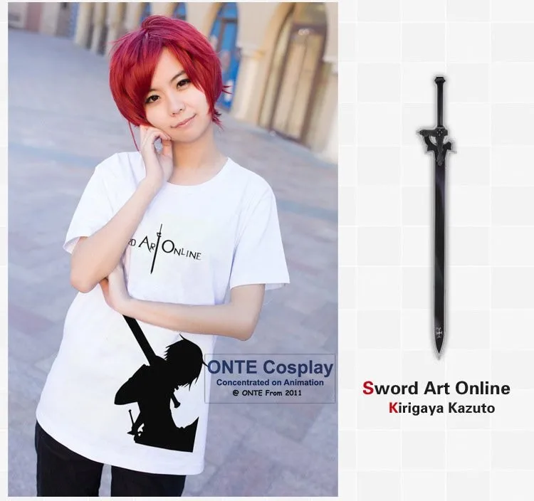 Sword Art Online Costume Kirigaya Kazuto Black  White T-Shirt O-neck Cotton Tee Shirts (10)