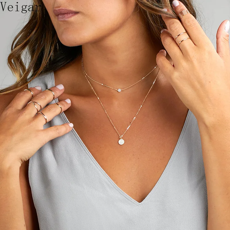 Collier Chokers Double chaîne pour femmes, bijoux à la mode, pendentif en perles, paillettes, à la mode, 2018