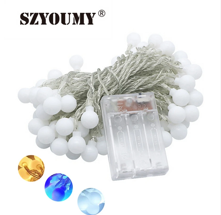 

SZYOUMY 3M 5M 10M Battery LED Ball String Lights Christmas lights indoor Garland on Batteries Wedding Xmas Decoration light