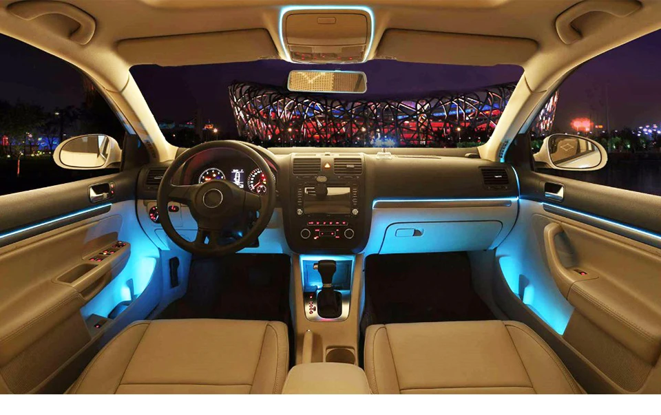 Светодиодный светильник для автомобиля голубого цвета, 1 м, 2 м, 3 м, 4 м, 5 м, гибкий неоновый светильник, светодиодный светильник для салона автомобиля, декоративный El холодный светильник 12 В