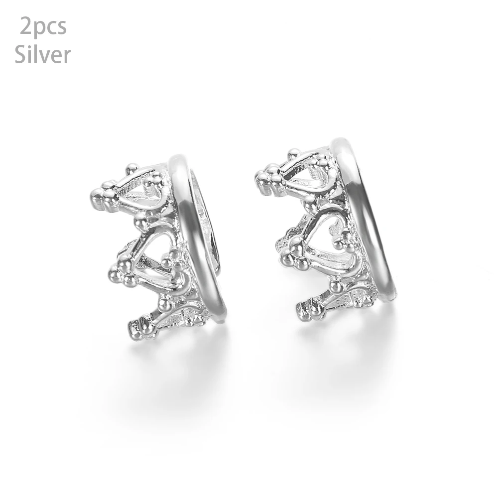 1pair Punk Rock Crystal Crown U-shaped Ear Earrings Fashion Women Clip Cuff Wrap No Piercing-Clip On - Окраска металла: Посеребренный