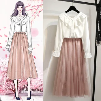 

2019 Spring New Women's Spring Two-piece French Niche Dress Two-piece Set Very Fairy Suitspring And Female Set Summer Students