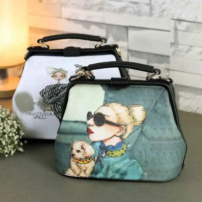 

Women Shoulder Bags Female Messenger Bag Handbags Totes Braccialini Brand Style Handicraft Art Cartoon Fashion Illustrated Print