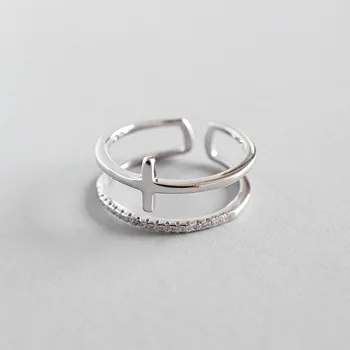 

WYJZY Retro micro inlaid zircon sterling silver ring for women fashion double layer ladies open ring classic ladies jewelry