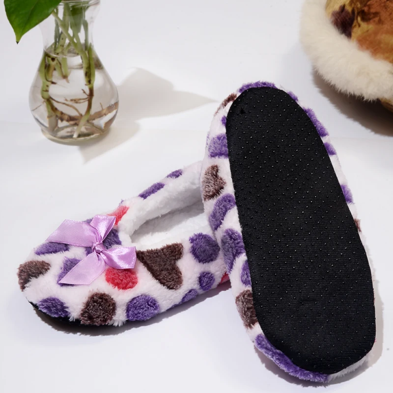 US $3.50 Fralosha Winter Women Cotton Shoes Warm Plush ButterflyKnot Indoor Shoes NonSlip Soft Bottom Home Floor Slipper