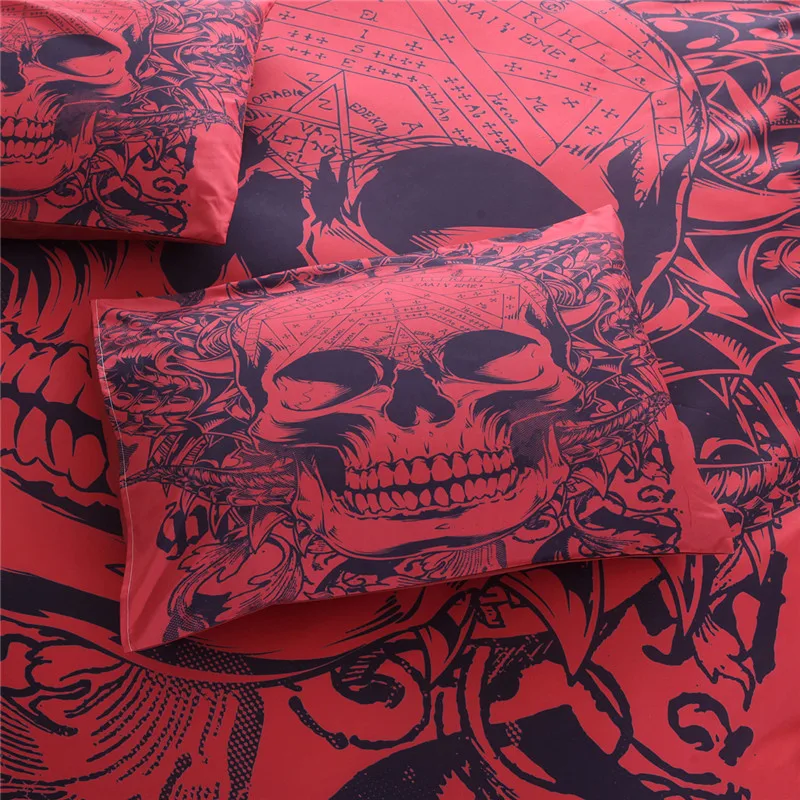 Хэллоуин Ужасный Череп печатных постельных принадлежностей льняные наволочки мягкие удобные нам король США двойной красный одеяло постельное белье набор пододеяльников