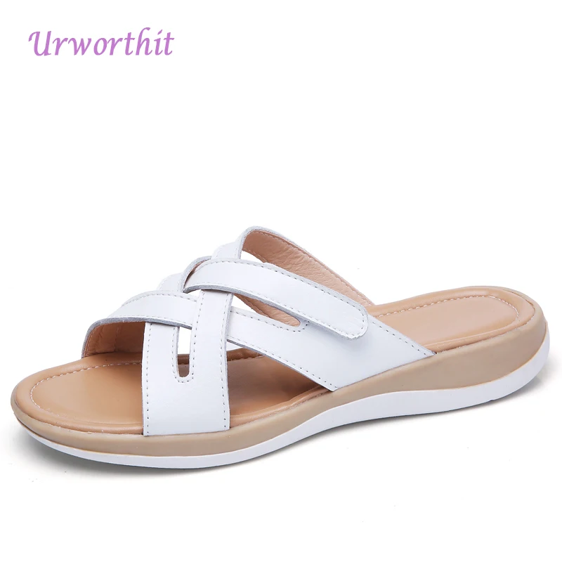 

2018 Women Summer Platform Cross Tie Quality Mules Slides Female Wedges Fashion Genuine Leather Slipper Shoes Lady Beach Sandals