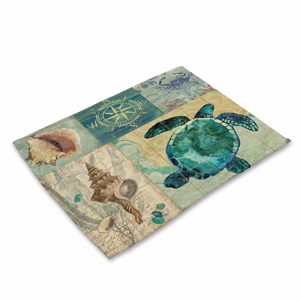 Sea Style Turtle Pattern Table Mat Octopus Lobster Table Napkin Polyester Cotton Placemat Kitchen Decoration Dining Accessories