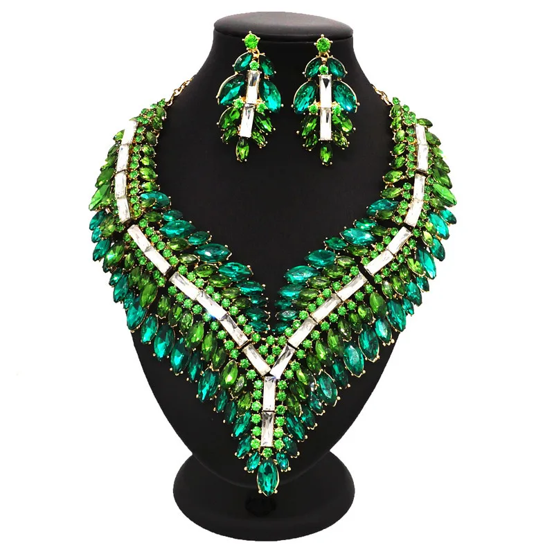 

Four colors crystal necklace set fashion women Luxury jewellery sets for ladies Nigerian weeding jewelry sets Indian jewellery