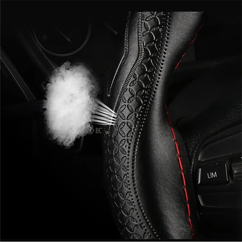Steering Wheel Braid Fashion Embossed Car Steer Wheel Case Car Accessories 38CM Genuine Leather Steering Wheel Cover