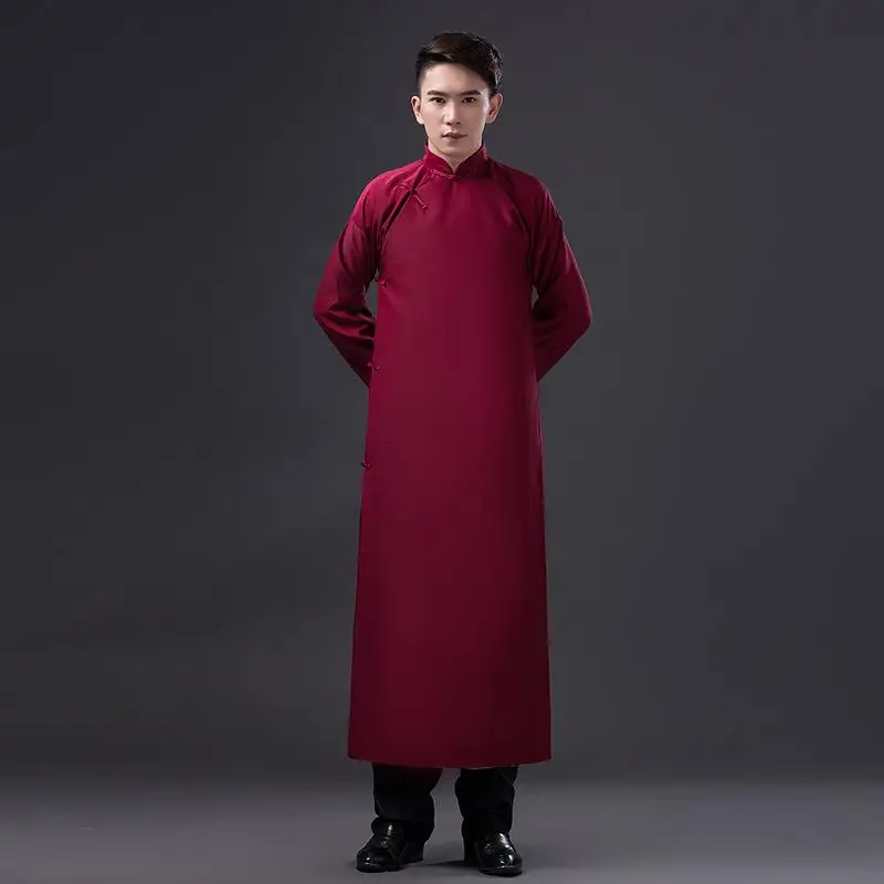 Китайское традиционное платье с длинным рукавом Cheongsam Hanfu, одежда для лучших мужчин, свадебные платья, винтажные Костюмы кунг-фу - Цвет: Claret