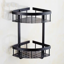 European Space Aluminum Black Brushed Corner Basket Vintage 2-layer Triangle Basket Storage Racks Bathroom Accessories Re36