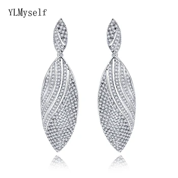 

6.6 cm Very Long Drop Earrings Top Ladies Jewelry White gold color Female Party Accessories Gold 2 Tone Plated Big Earring