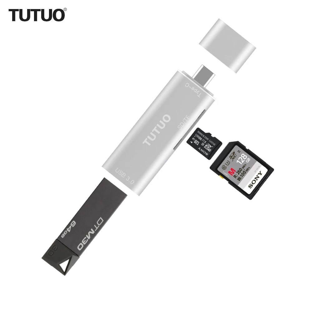 TUTUO V15 4 в 1 USB-C для USB-A 3,0 Женский SD/устройство для считывания с tf-карт Алюминий сплав OTG адаптер для Macbook/samsung S7/Android(серебро