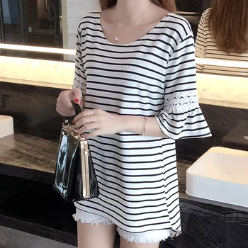 

5xl plus big size tops blusas feminina spring summer style 2016 new korean fashion women t shirts thin lace tshirts female A0780