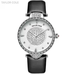Тейлор Cole Элитный бренд Часы для Для женщин серебристый корпус черный ремешок Повседневное Часы Relogio feminino Для женщин Наручные часы/tc112