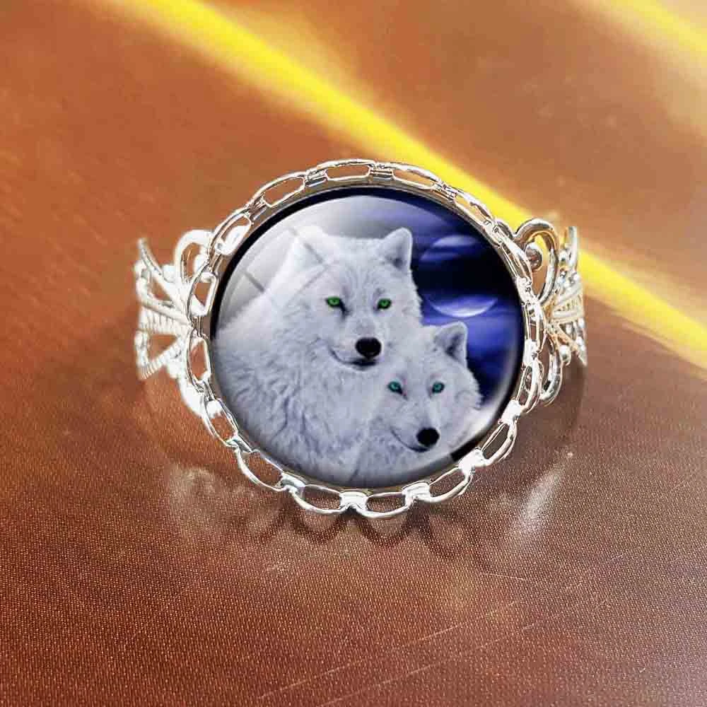 Qiyufang鋼カラーリングヴィンテージティーン ウルフ画像ガラスカボション声明チェーンリング夏スタイルのジュエリー Ring Vintage Colorful Ringchain Ring Aliexpress
