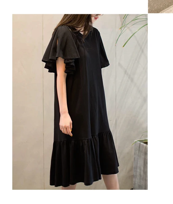 Новое поступление, летние женские платья-футболки, модные элегантные платья с круглым вырезом, женская одежда в Корейском стиле, Hots D86207L - Цвет: Black
