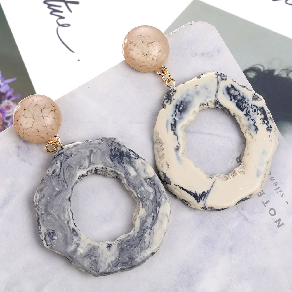 

IPARAM Fashion Acrylic Round Gray Stone Long Drop Earrings Vintage Geometry Female New Design Brincos Girl Jewelry