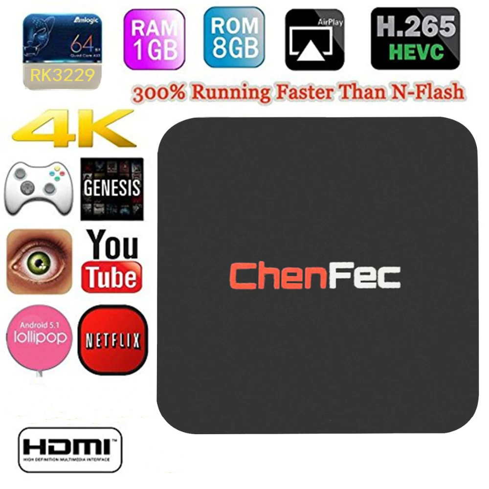 

Year-end Promotion Lowest Price CHENFEC TV Box 4K Android 1G/8G RK3229 Quad-core Mini PC 16.1 Miracast 4K2K H.265 3D 2.4G WiFi