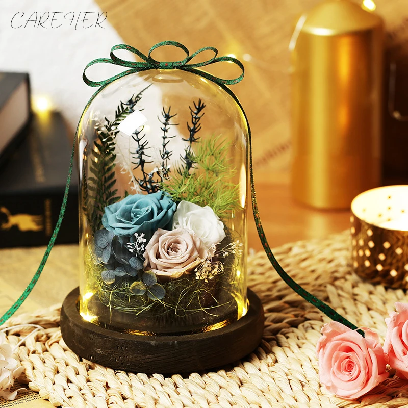  2019 New Romantic Valentine's Day Gift Eternal Rose In Glass Dome Christmas Gifts LED Desk Lamp Dec