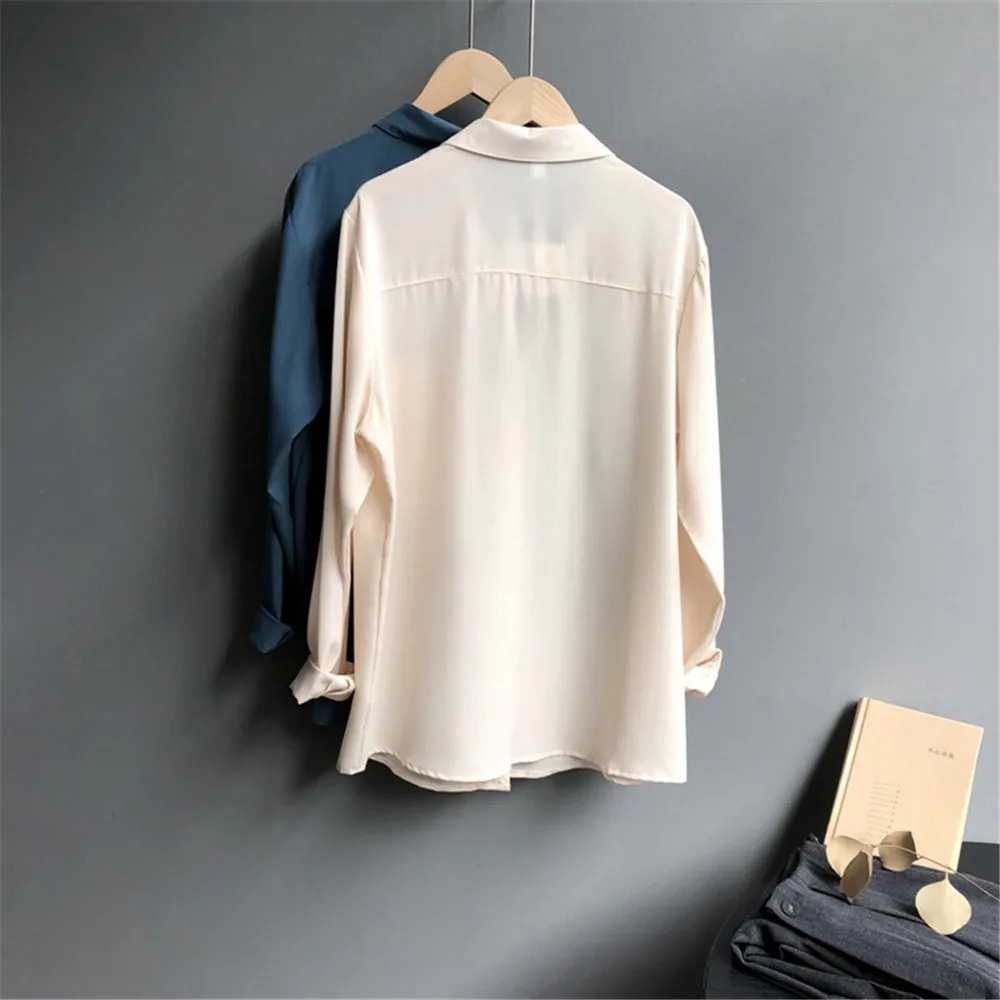 High Quality Office Lady Elegant Single Pocket Blouse 2018 Autumn Women Tops And Blouses Shirts Women's Long Sleeved Solid Shirt (10)