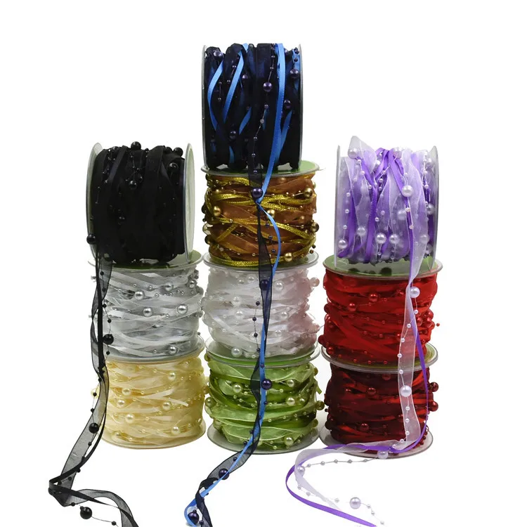 

（10 m / roll）Floral Decoration Handmade Ribbon Wedding Arrangement Bouquet Packaging Contrast Woven Bead Chain Decoration Belt