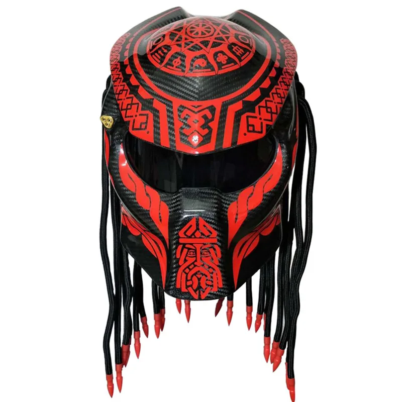 Хищник из углеродного волокна мото rcycle шлем полное лицо мото шлемы мужские ночной уличный гоночный шлем красный лазерный светильник шлем