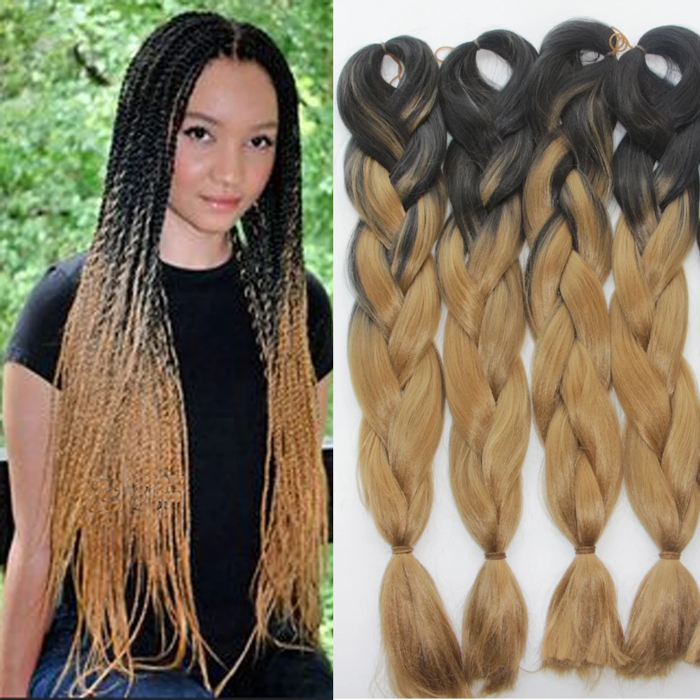5Packs 24" Black&Auburn brown 100g Ombre Two Tone Dip Dyed Kanekalon