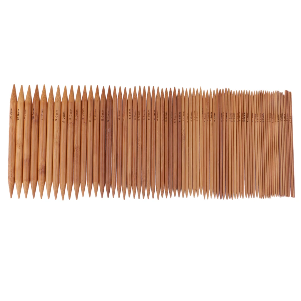 75Pcs 15 Size 15cm Bamboo Knitting Needles Crochet Hooks Set Double Pointed Carbonized Bamboo Needle Sweater Weave Craft(2-10mm)