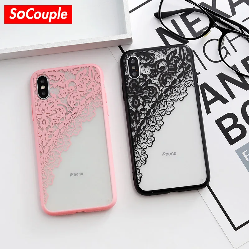 

SoCouple Phone Case For iPhone 6S 6 7 8 Plus Cover 3D Lace Flower Phone Shell For iPhone 5S 5 SE X XS 10 Sexy Lace Cases Capa