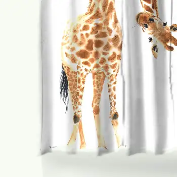 

Funny Cartoon Giraffe Pattern Polyester Waterproof Shower Curtains with Rectangle Non-slip Floor Mat Bath Curtain Set