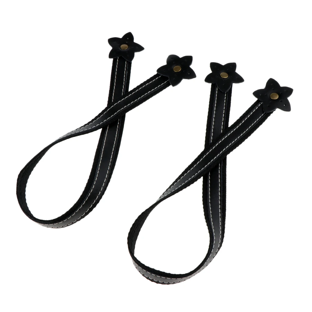 2 Pieces Flower Design Genuine Leather Canvas Tote Bag Strap Handle Holder Replacement