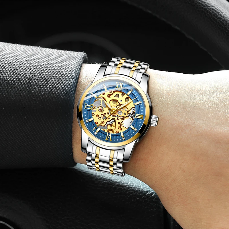 HAIQIN автоматические тонкие механические часы мужские роскошные деловые наручные часы водонепроницаемые часы из нержавеющей стали Relogio Masculino