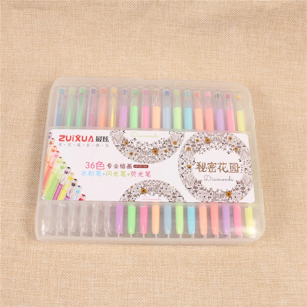 36 Colors Highlighter Set Refills Pastel Secret Garden Glitter Sketch Drawing Color Pen Set