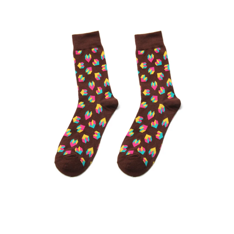 PEONFLY Autumn Winter Men Casual Colorful Geometric Square Balloon Wavy Stripes Pattern Fashion High Quality Cotton Happy Socks