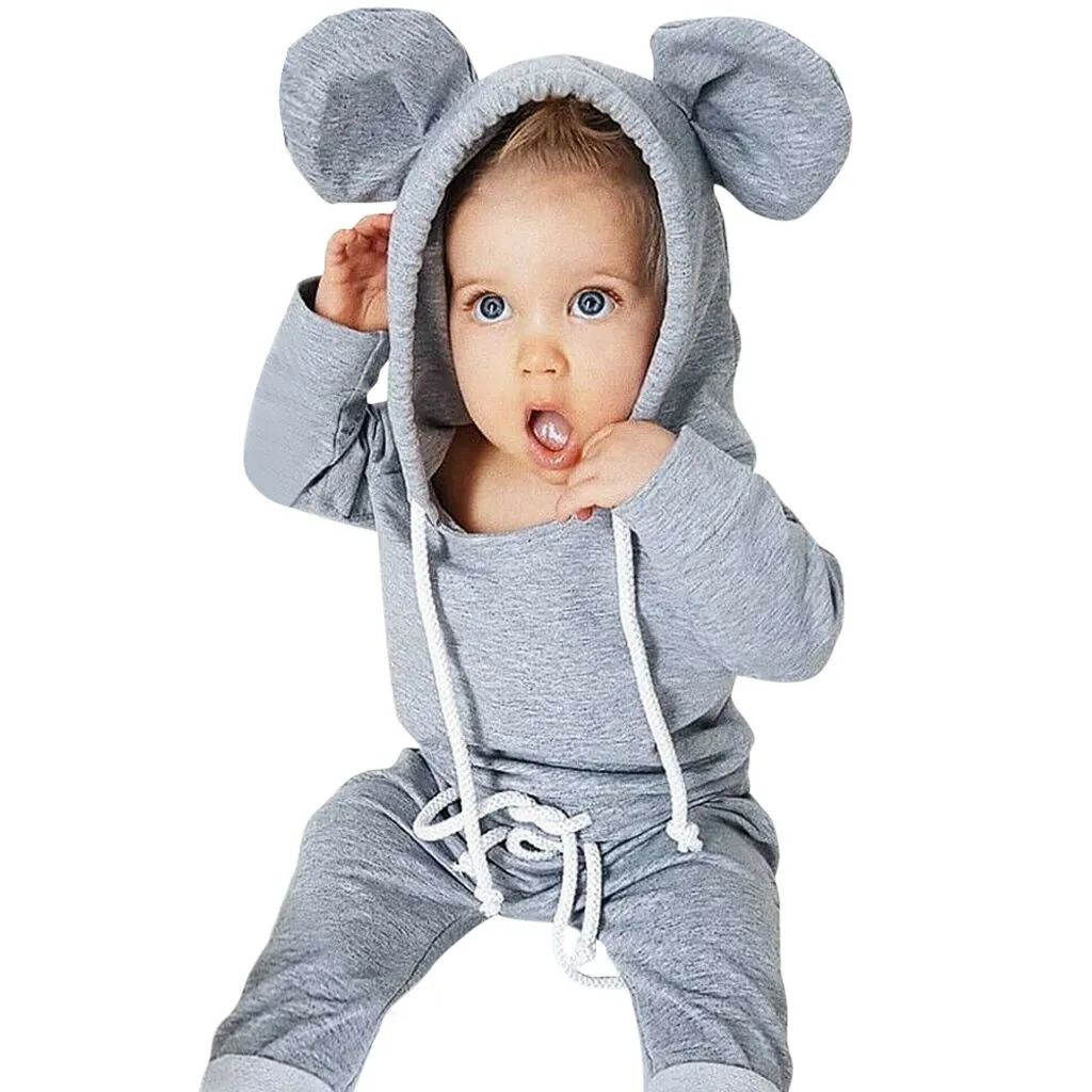 

Autumn New Fashion Toddler Kids Baby Boys Girls Cartoon Ear Clothes Hooded Tops Pants Outfits Sets roupa infantil Z4