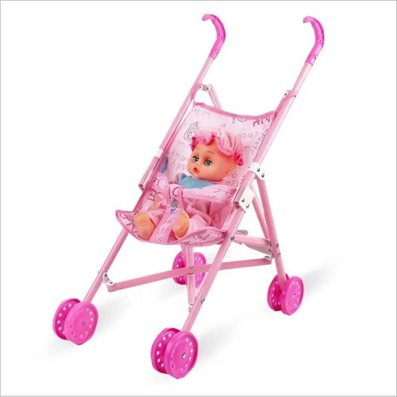Baby Doll Girls Toy with Pram Buggy Foldable Play Toy Pink Girls Dolls