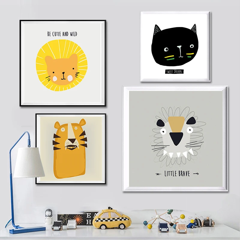 256 33 De Réductionmoderne Toile Art Imprimer Affiche Mur Photo Peinture Dessin Animé Animaux Mignon Lapin Ours Chat Lion Sans Cadre Enfants
