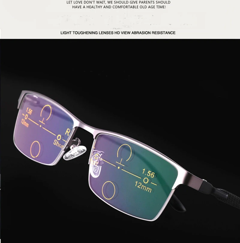 Adjustable Vision Bifocal Optical Glasses Semi-Rimless Transition Photochromic Progressive Multifoc