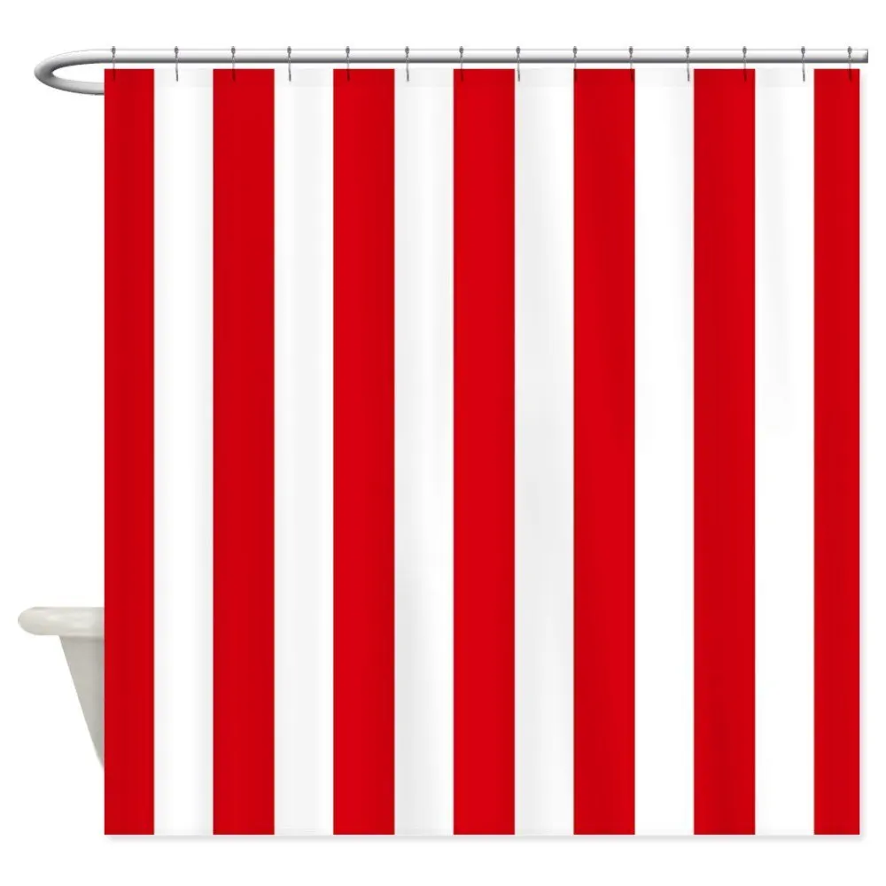 Red and white vertical stripes Shower Curtain Decorative Fabric Shower