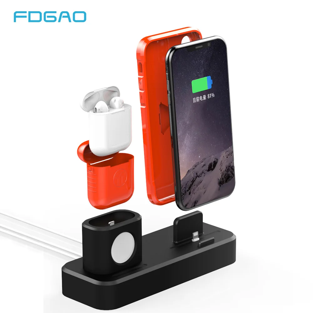 

FDGAO 3 in 1 Charging Dock Holder For Apple Watch Airpods Silicone Charging Stand Dock Station For iPhone X XR XS Max 8 7 6
