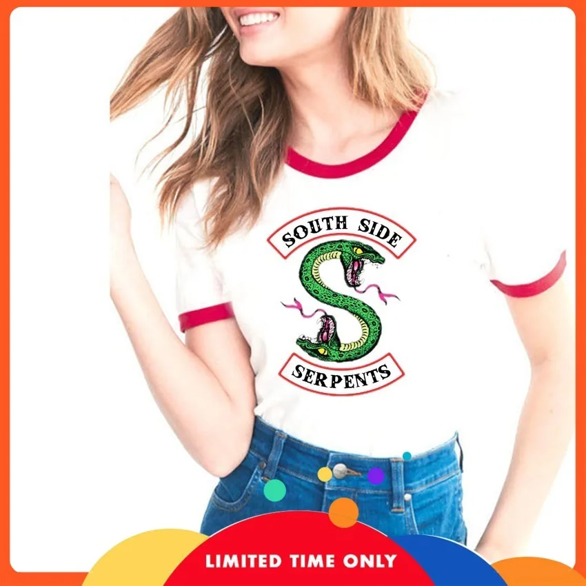 

South Side Serpents White Tshirt Women Aesthetic Clothes Summer Streetwear Rainbow Modal Tee Shirt Vogue Graphic S Snake Print