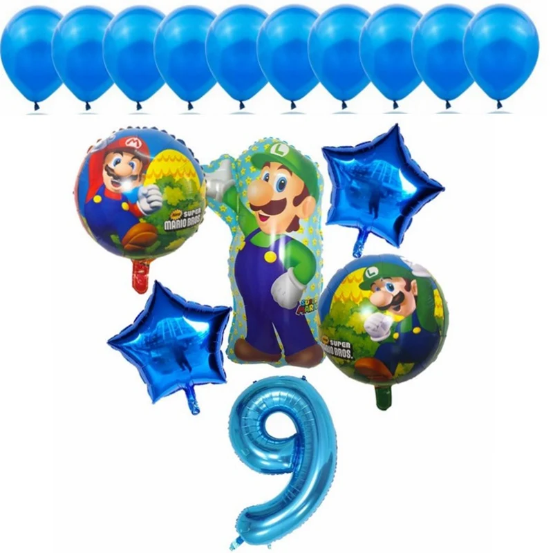 16 шт/лот мультфильм Супер Марио детский день рождения украшение воздушный шар для Бэйби Шауэр Вечеринка день рождения игрушка набор - Цвет: blue Mario 9 16pcs
