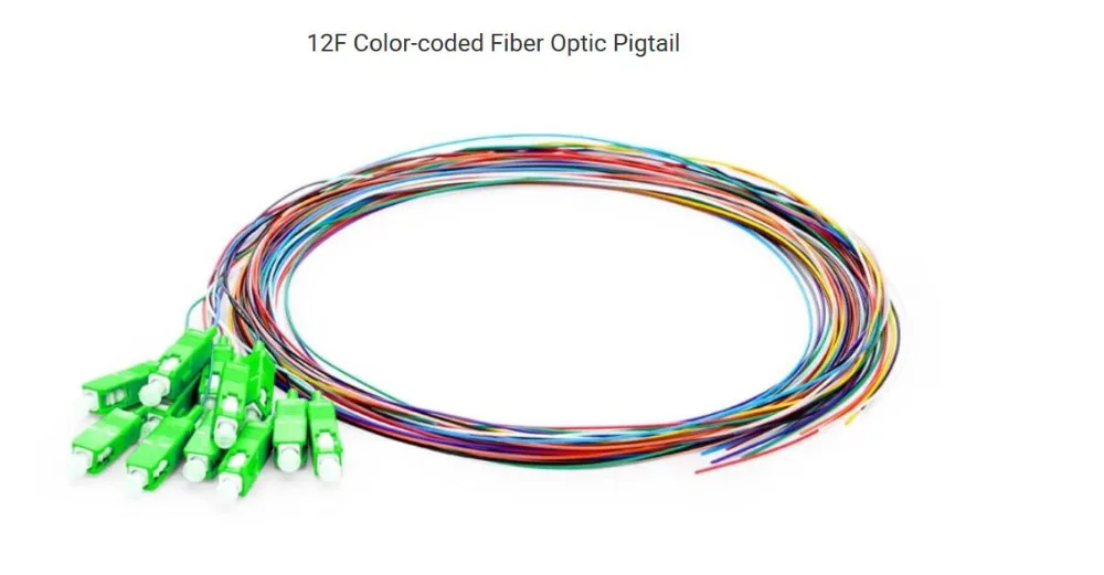 

5pcs 1m 12 Fibers SC/APC 9/125 Single Mode Color-Coded Fiber Optic Pigtail